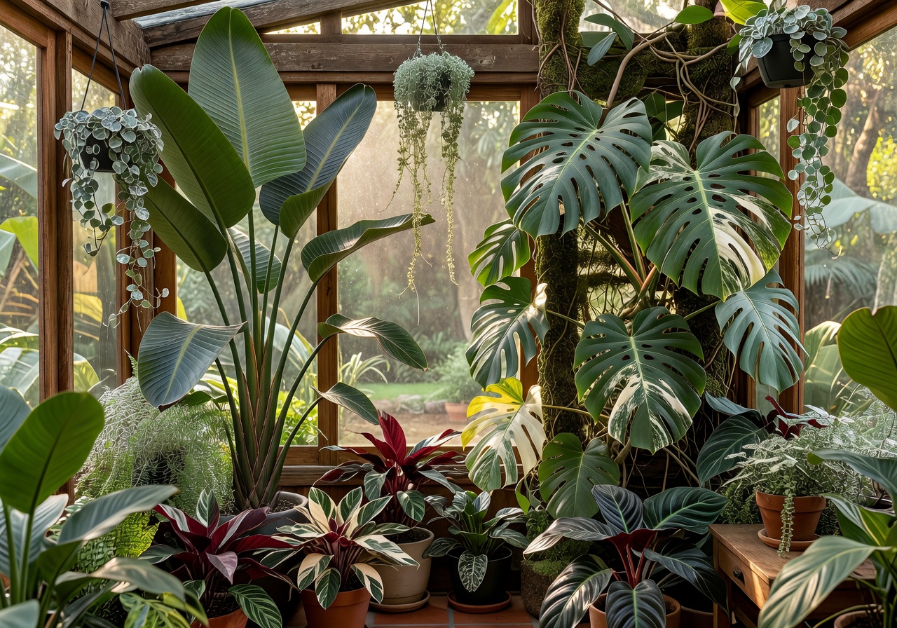 Private residence sunroom filled with rare tropical plants